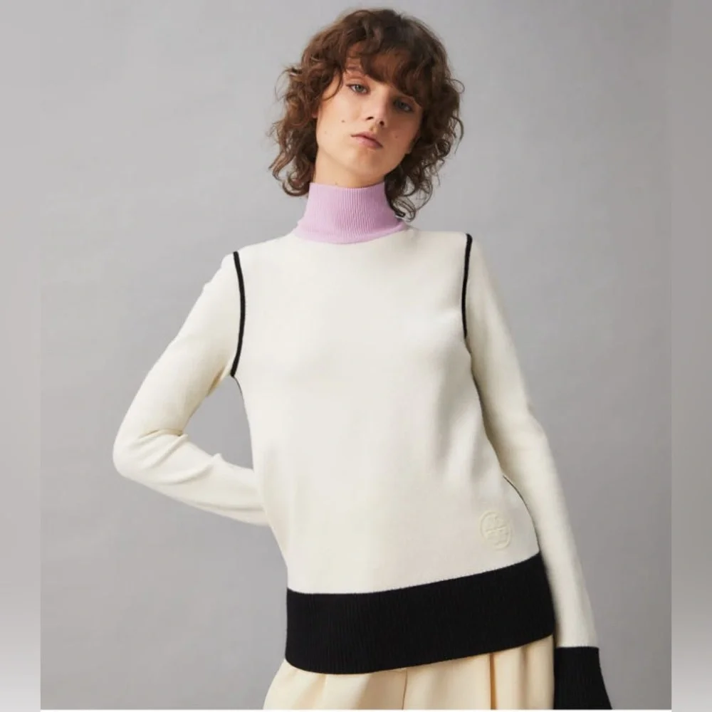 NWT Tory Burch Colorblock Pattern Turtleneck Sweater
